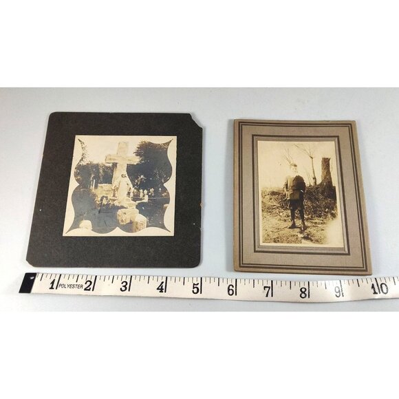 Antique Black & White Mounted Gravestone/Boy Photographs With Decorative Borders - Picture 7 of 8